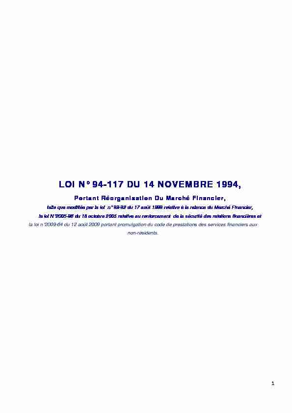 LOI N° 94-117 DU 14 NOVEMBRE 1994 - Bourse de Tunis