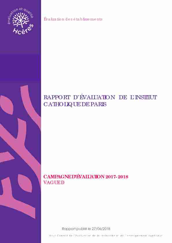 Rapport dévaluation de lInstitut catholique de Paris