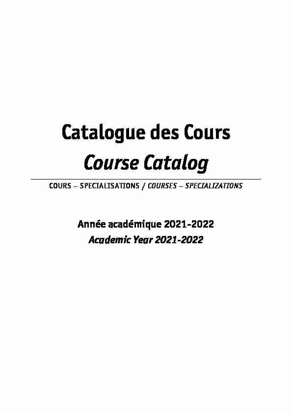 Catalogue des Cours Course Catalog