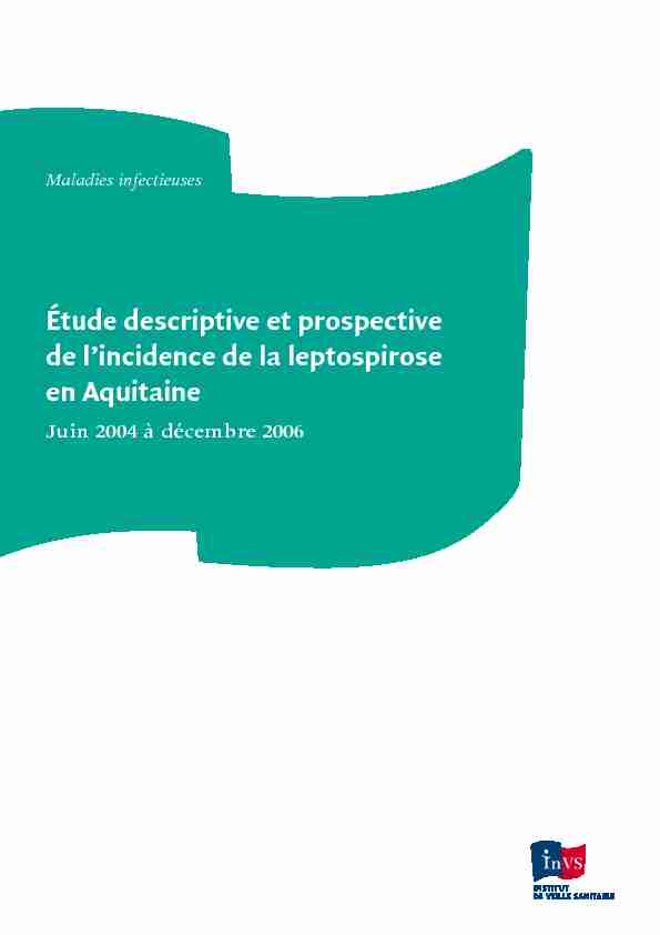 Étude descriptive et prospective de lincidence de la leptospirose en