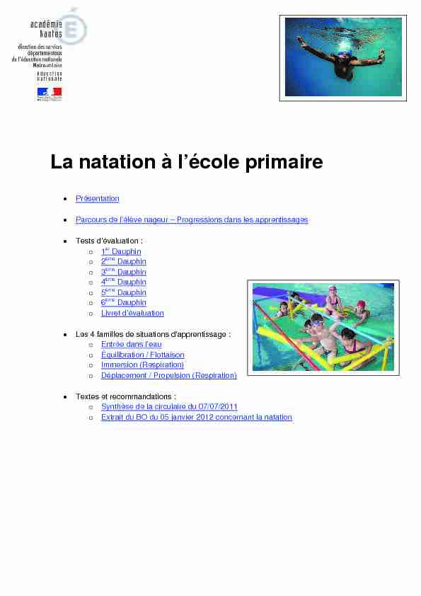 pdf La natation à l’école primaire - Portail pédagogique de