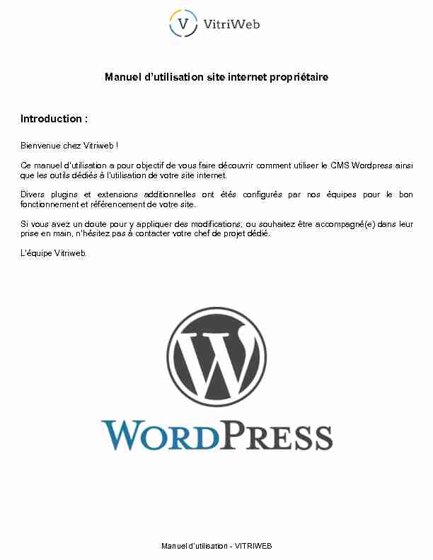 [PDF] Manuel dutilisation site internet propriétaire Introduction : - VitriWeb