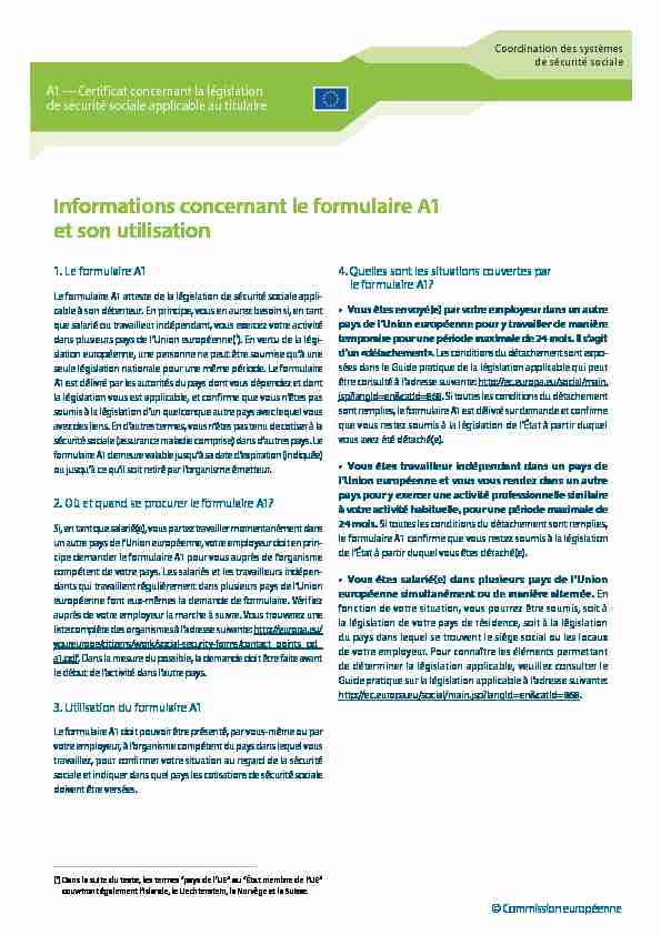 [PDF] Informations concernant le formulaire A1 et son utilisation - Cleiss
