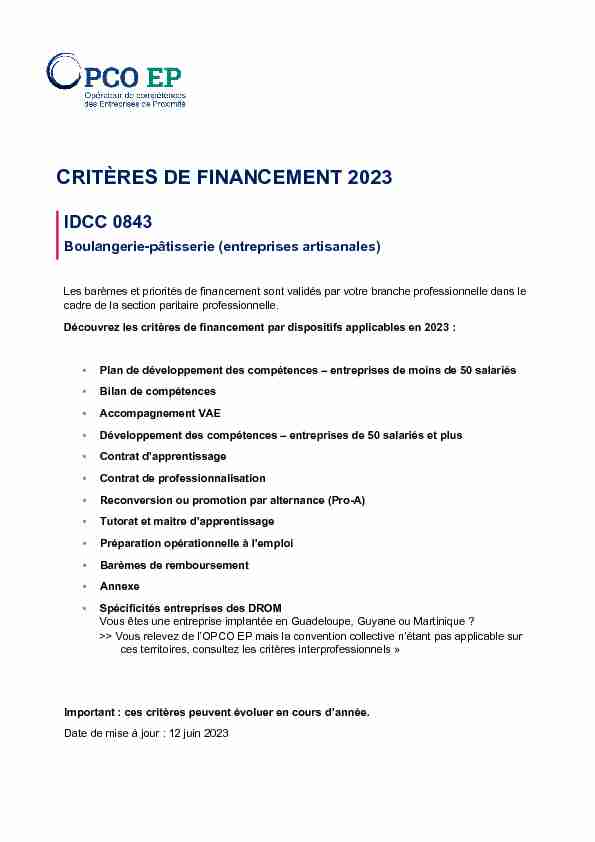 critères de financement 2022 - idcc 0843