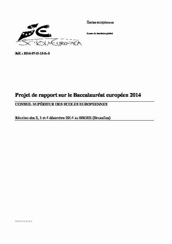 Projet de rapport sur le Baccalauréat européen 2014