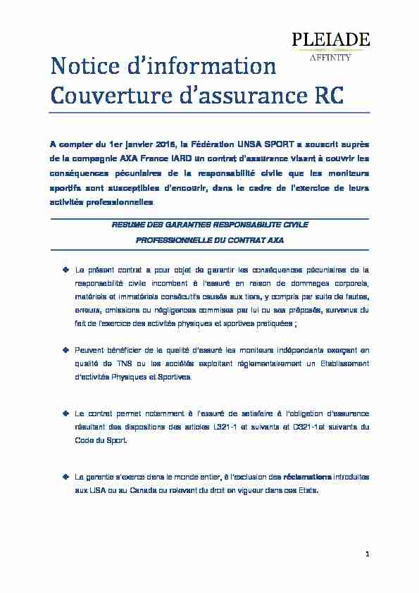 Notice dinformation Couverture dassurance RC