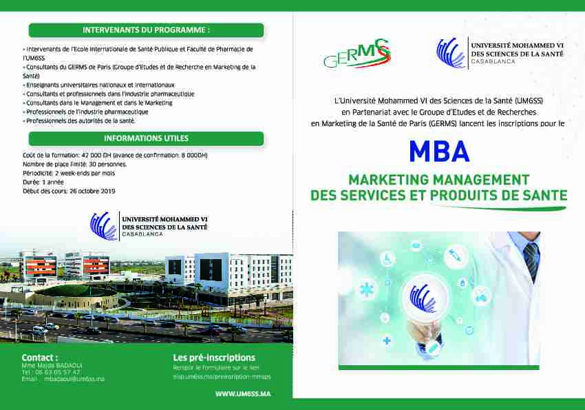 Brochure MBA Marketing management des services et produits de