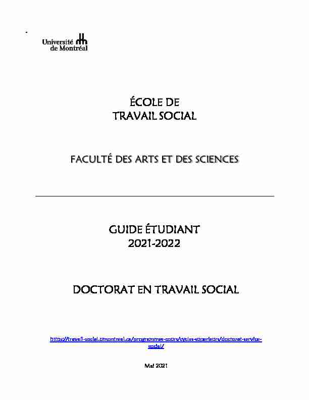 ÉCOLE DE TRAVAIL SOCIAL GUIDE ÉTUDIANT 2021-2022