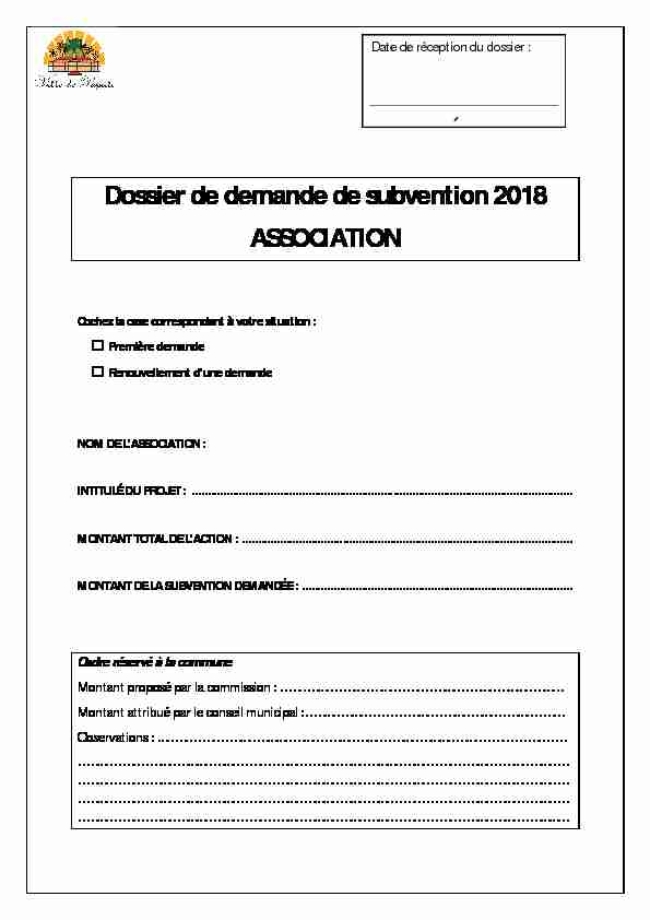 Dossier de demande de subvention 2018 ASSOCIATION ANNÉE