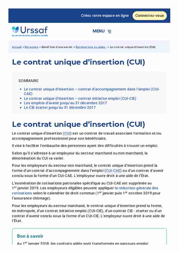 Le contrat unique dinsertion (CUI) - Urssaf.fr