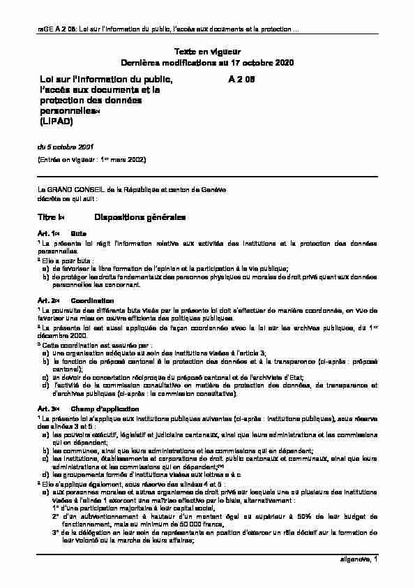 rsGE A 2 08: Loi sur linformation du public laccès aux documents