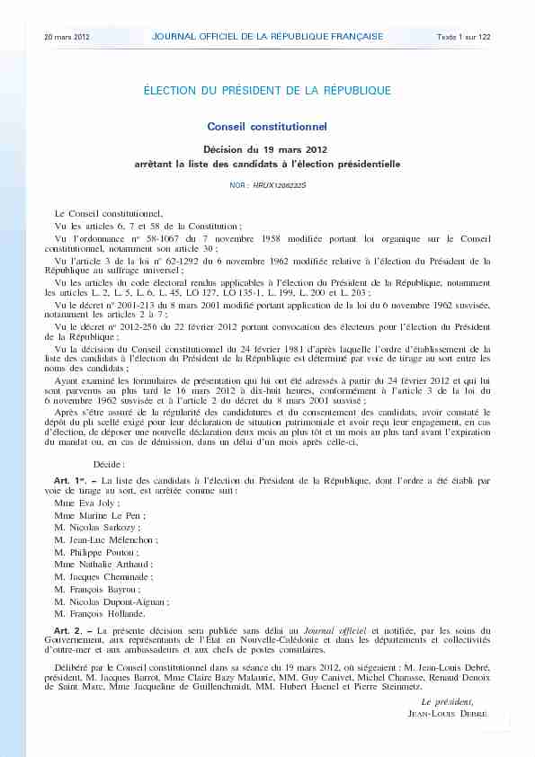 Journal officiel de la République française - N° 68 du 20 mars 2012