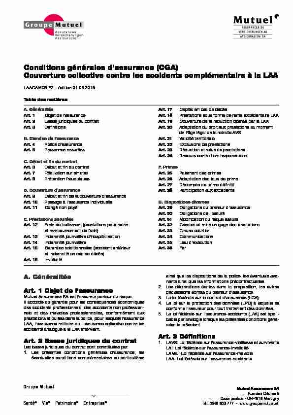 [PDF] Conditions générales dassurance (CGA) Couverture collective