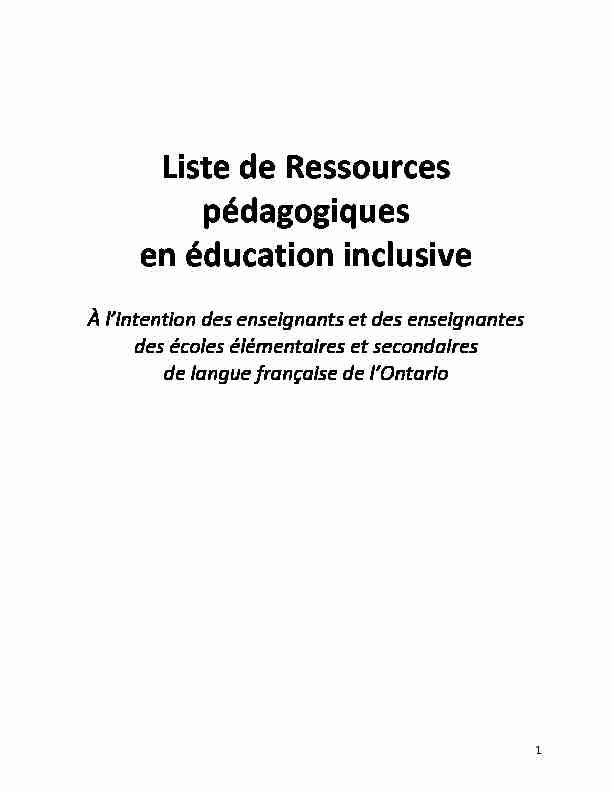 Liste de Ressources pédagogiques en éducation inclusive