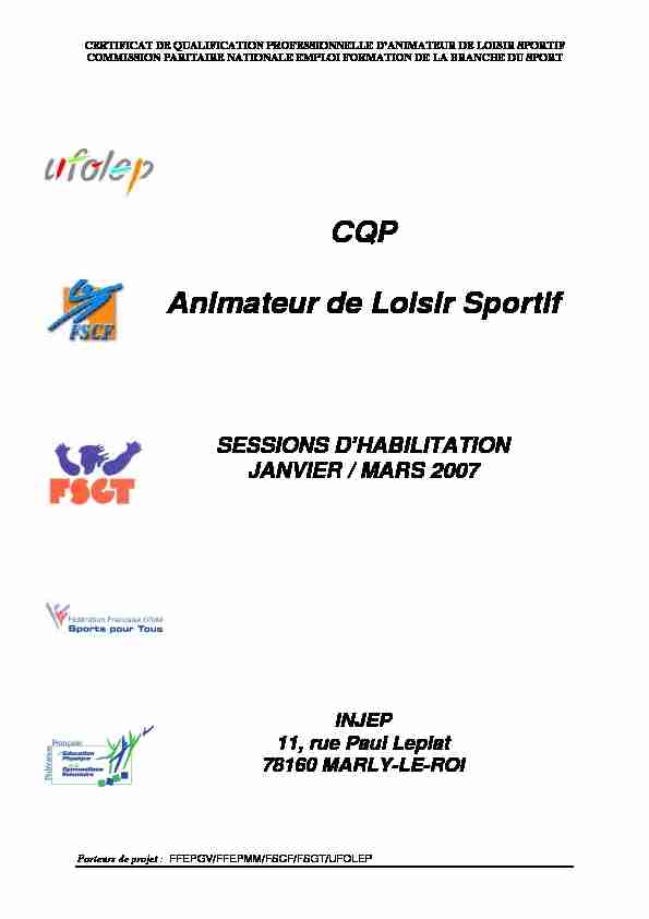 [PDF] CQP Animateur de Loisir Sportif - Ufolep