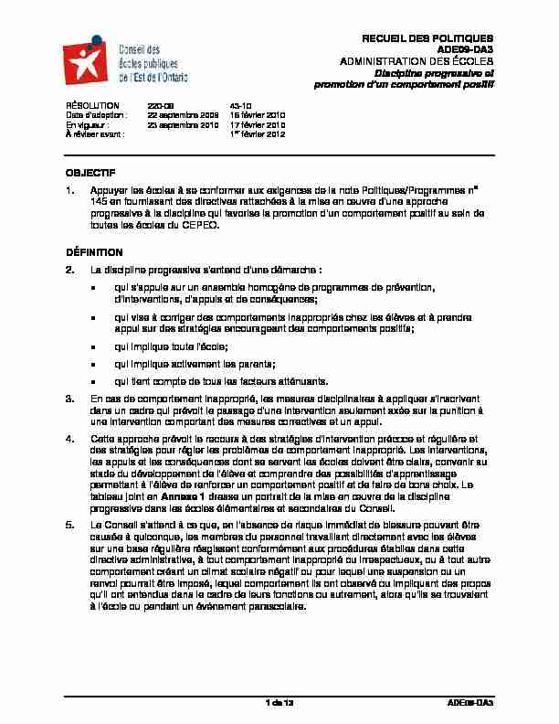 [PDF] RECUEIL DES POLITIQUES ADE09-DA3  - CEPEO