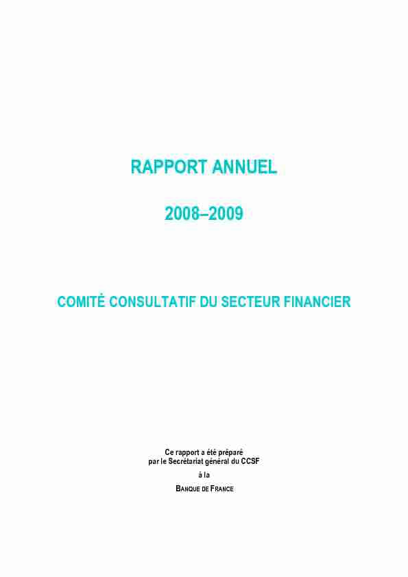 RAPPORT ANNUEL 2008–2009