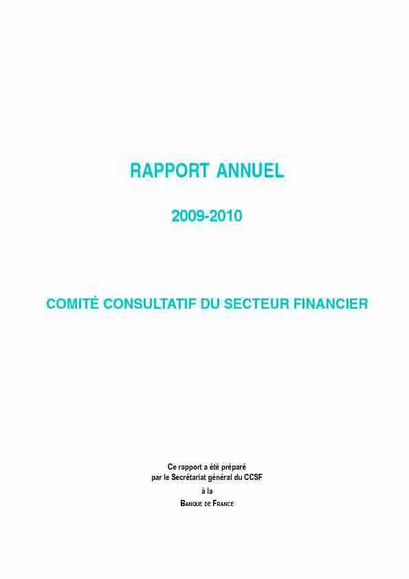 Rapport annuel du Comité consultatif du secteur financier 2009-2010
