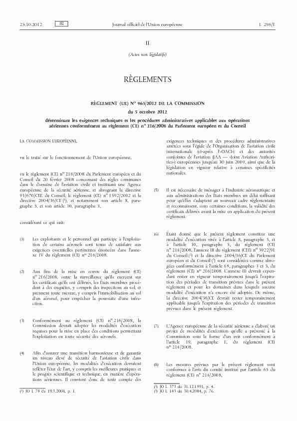 Règlement (UE) no 965/2012 de la Commission du 5 octobre 2012