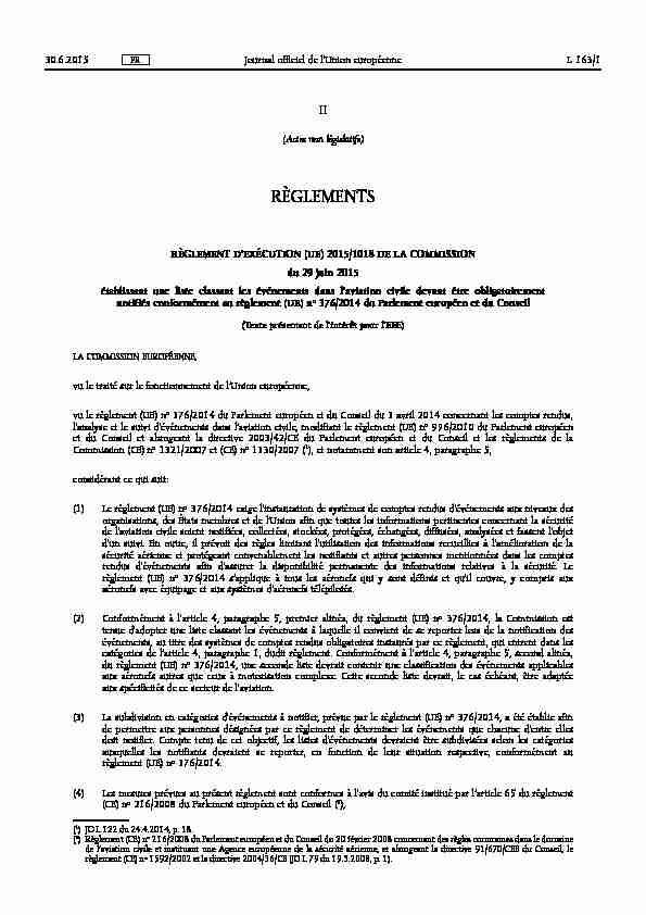 RÈGLEMENT DEXÉCUTION (UE) 2015/ 1018 DE LA COMMISSION