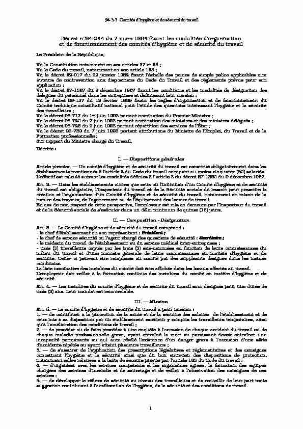 Décret n°94-244 du 7 mars 1994 fixant les modalités dorganisation