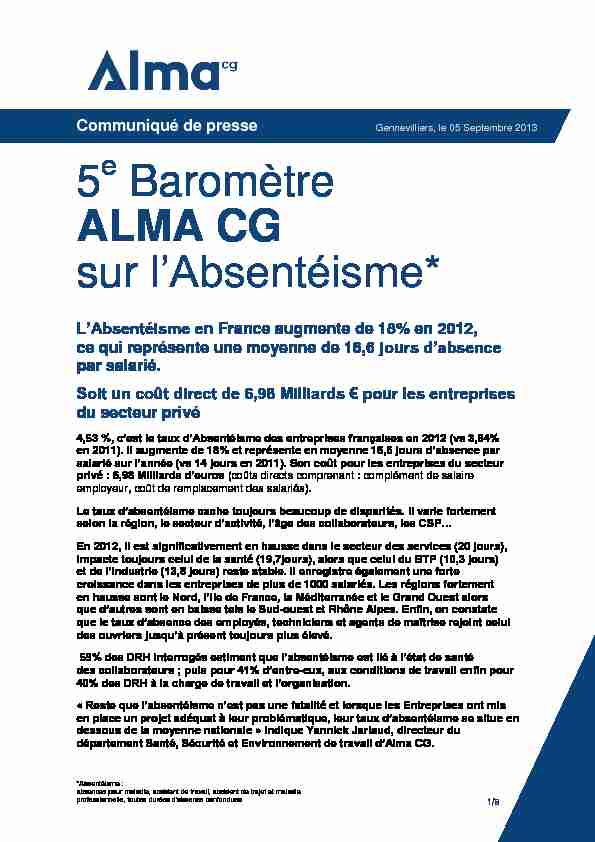 [PDF] 5 Baromètre ALMA CG sur lAbsentéisme* - Le Figaro