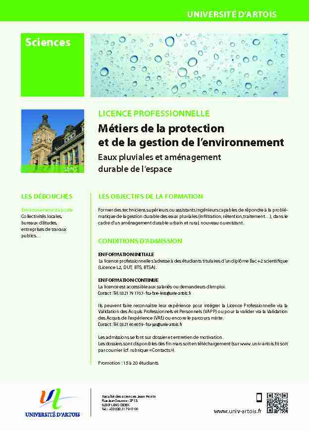 Sciences Métiers de la protection et de la gestion de lenvironnement