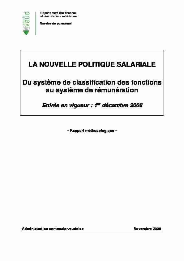 [PDF] LA NOUVELLE POLITIQUE SALARIALE Du  - Canton de Vaud