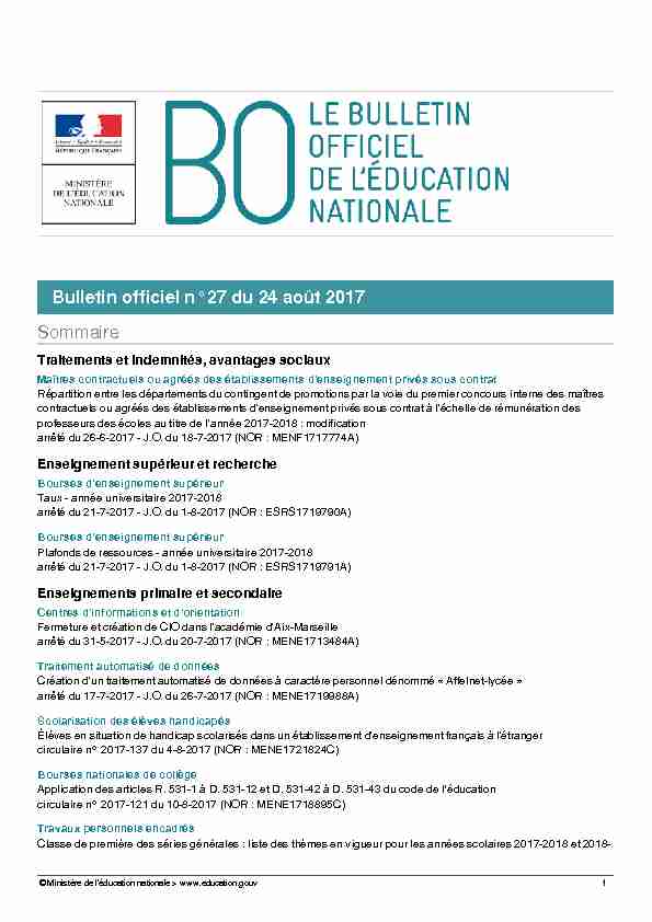 Bulletin officiel n°9 du 3 mars 2016 Sommaire