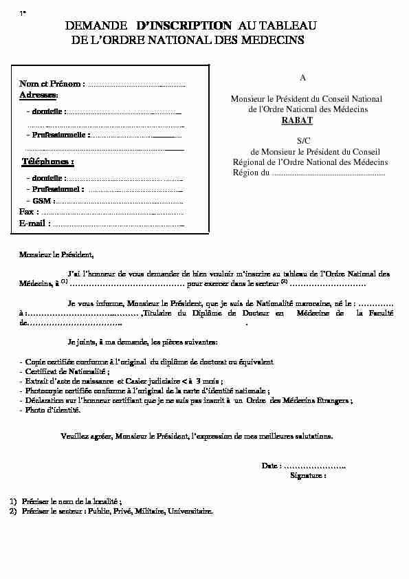 [PDF] DEMANDE DINSCRIPTION AU TABLEAU DE L  - Pharmapresse