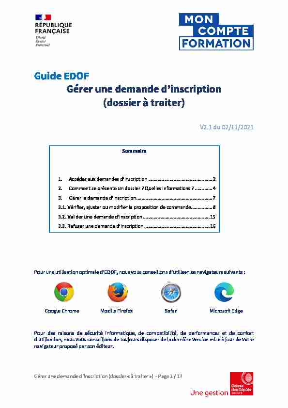 Guide EDOF Gérer une demande dinscription (dossier à traiter)