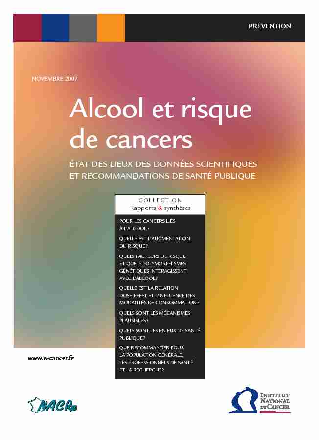 Alcool et risque de cancers