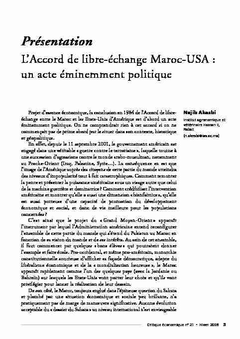 Présentation - LAccord de libre-échange Maroc-USA : un acte
