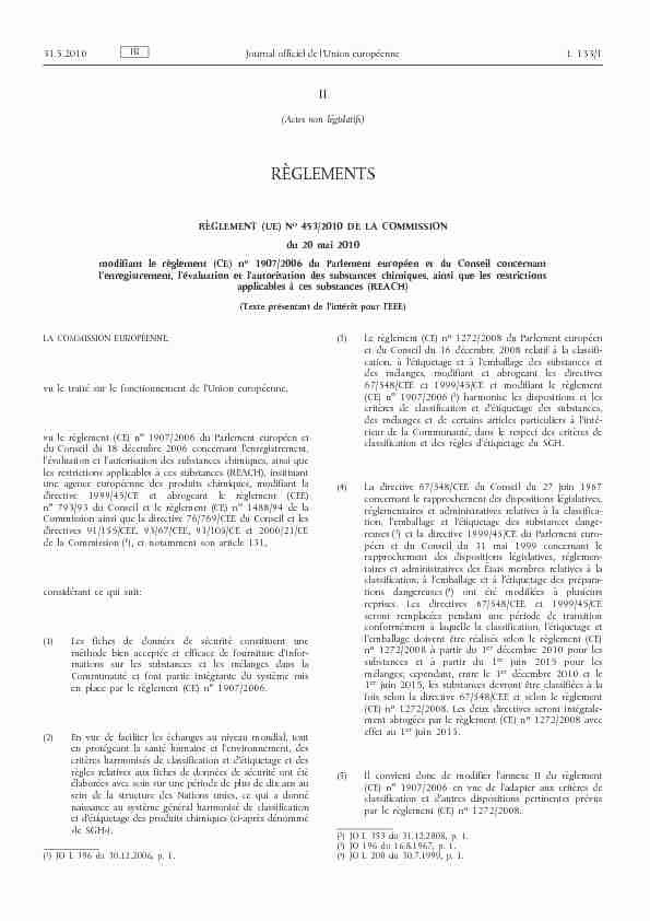 Règlement (UE) no 453/2010 de la Commission du 20 mai 2010