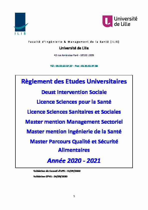 Règlement des Etudes Universitaires Année 2020 - 2021