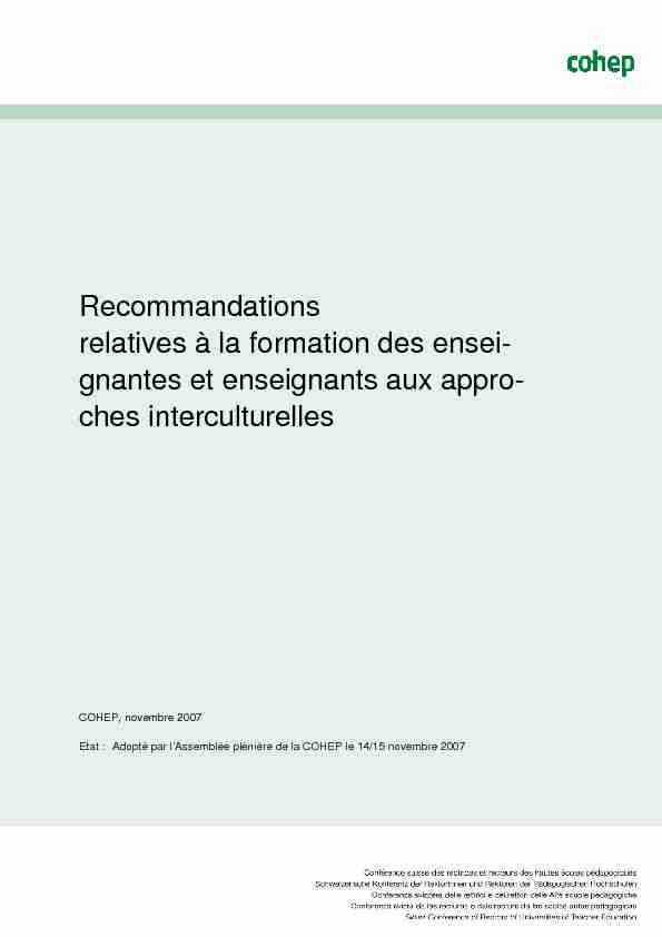 [PDF] Recommandations relatives à la formation des  - swissuniversities