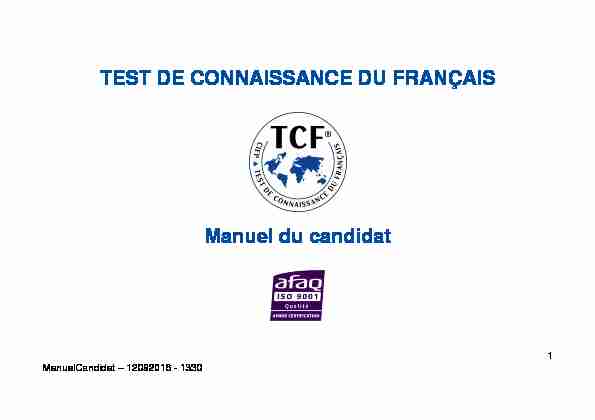 TEST DE CONNAISSANCE DU FRANÇAIS Manuel du candidat