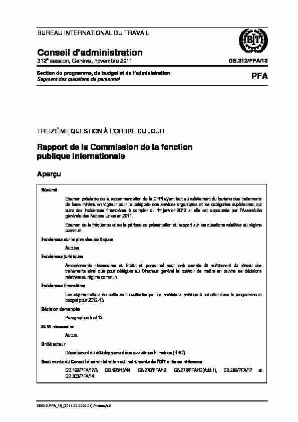 [PDF] Rapport de la Commission de la fonction publique internationale - ILO