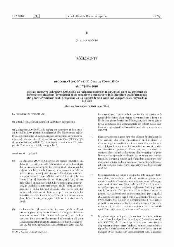 Règlement (UE) no 583/2010 de la Commission du 1er juillet 2010