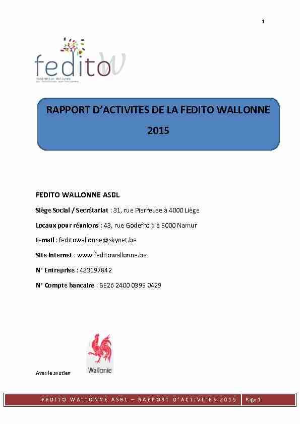 RAPPORT DACTIVITES DE LA FEDITO WALLONNE 2015
