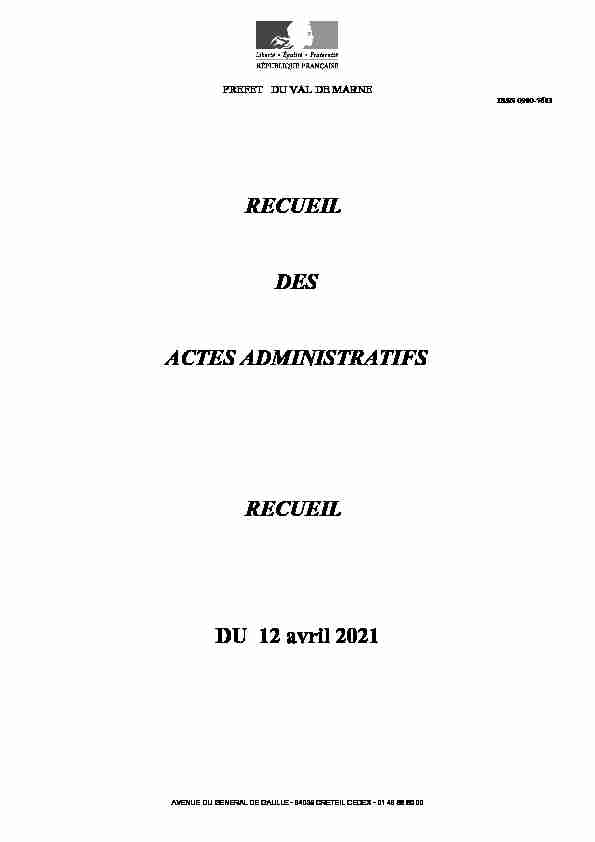 RECUEIL DES ACTES ADMINISTRATIFS RECUEIL DU 12 avril 2021
