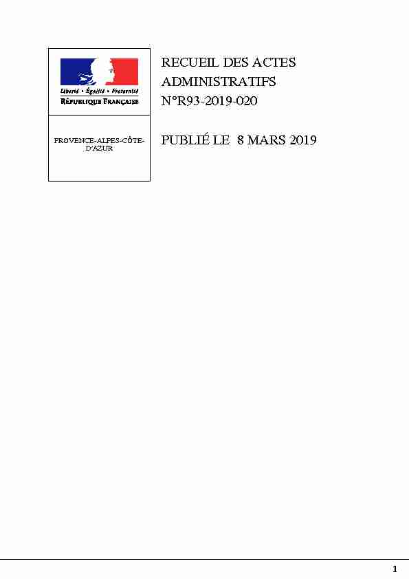 RECUEIL DES ACTES ADMINISTRATIFS N°R93-2019-020 PUBLIÉ