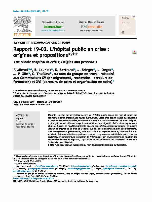 Rapport 19-02. Lhôpital public en crise : origines et propositions