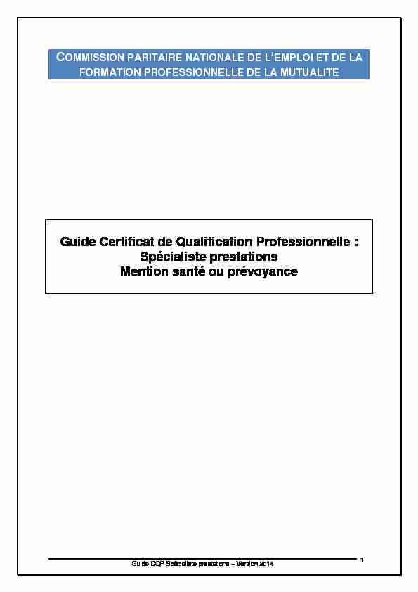 Guide Certificat de Qualification Professionnelle : Spécialiste