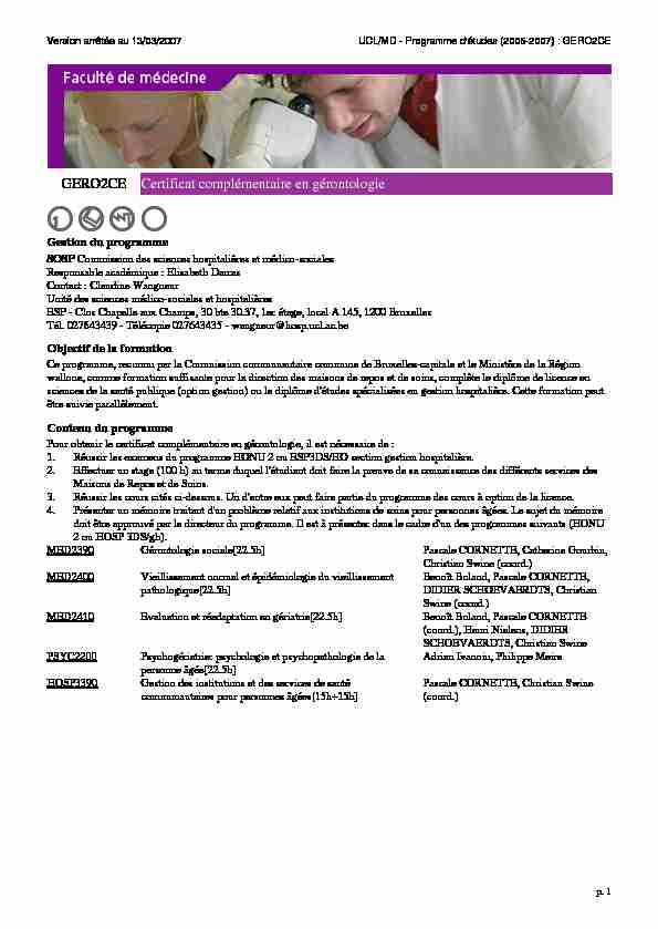 [PDF] GERO2CE Certificat complémentaire en gérontologie