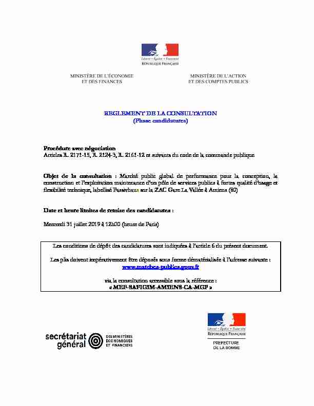 REGLEMENT DE LA CONSULTATION (Phase candidatures
