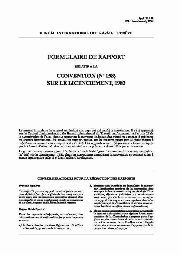 FORMULAIRE DE RAPPORT CONVENTION (No 158) SUR LE