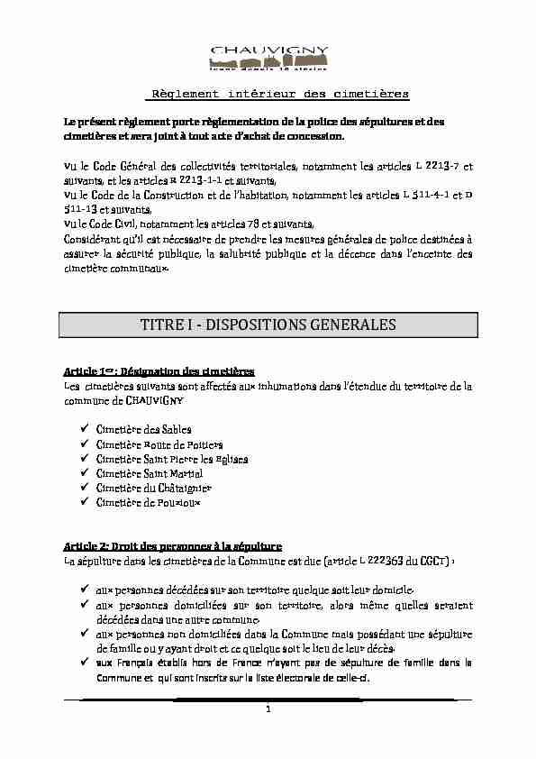 [PDF] REGLEMENT INTERIEUR DES CIMETIERES - Chauvigny