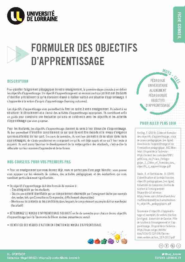 [PDF] FORMULER DES OBJECTIFS DAPPRENTISSAGE - SU2IP