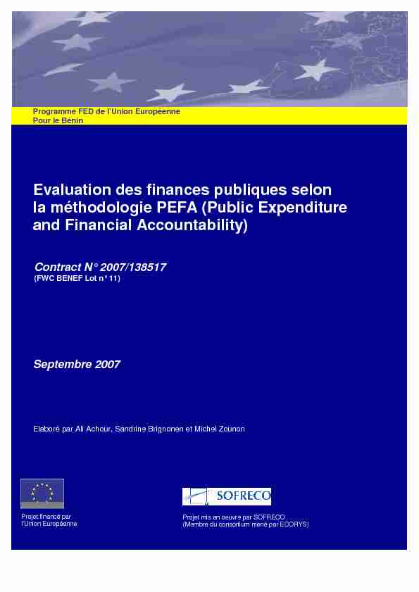 Evaluation des finances publiques selon la méthodologie PEFA